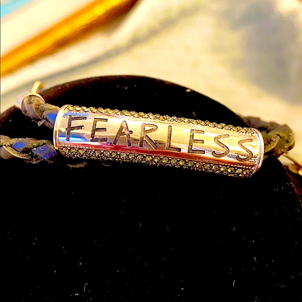 Black leather braided FEARLESS bracelet